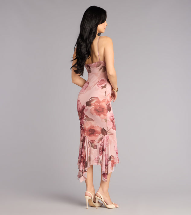 Windsor Sweet Flirt Floral Mesh Ruffle Midi Dress - Image 2