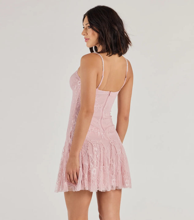 Windsor Sweet Glamour Beaded Strap Lace Mini Dress - Image 2