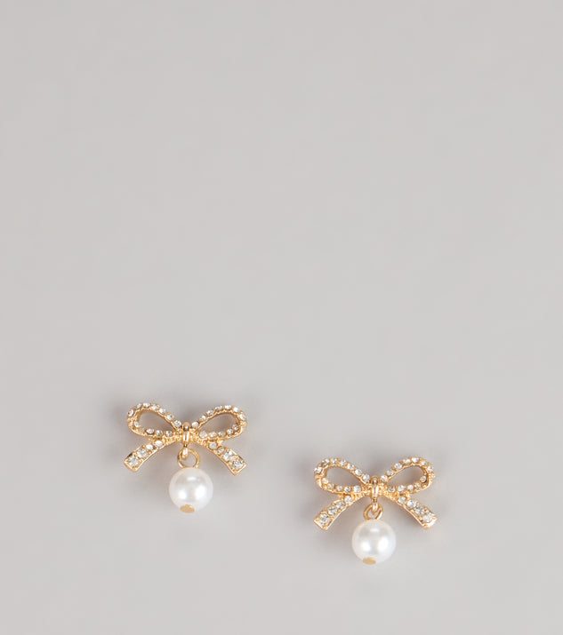 Windsor Sweet Sparkle Rhinestone And Pearl Bow Stud Earrings - Image 3