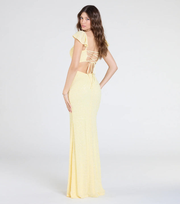 Windsor Tanya Lace-Up Slit Mermaid Beaded Formal Dress - Image 2