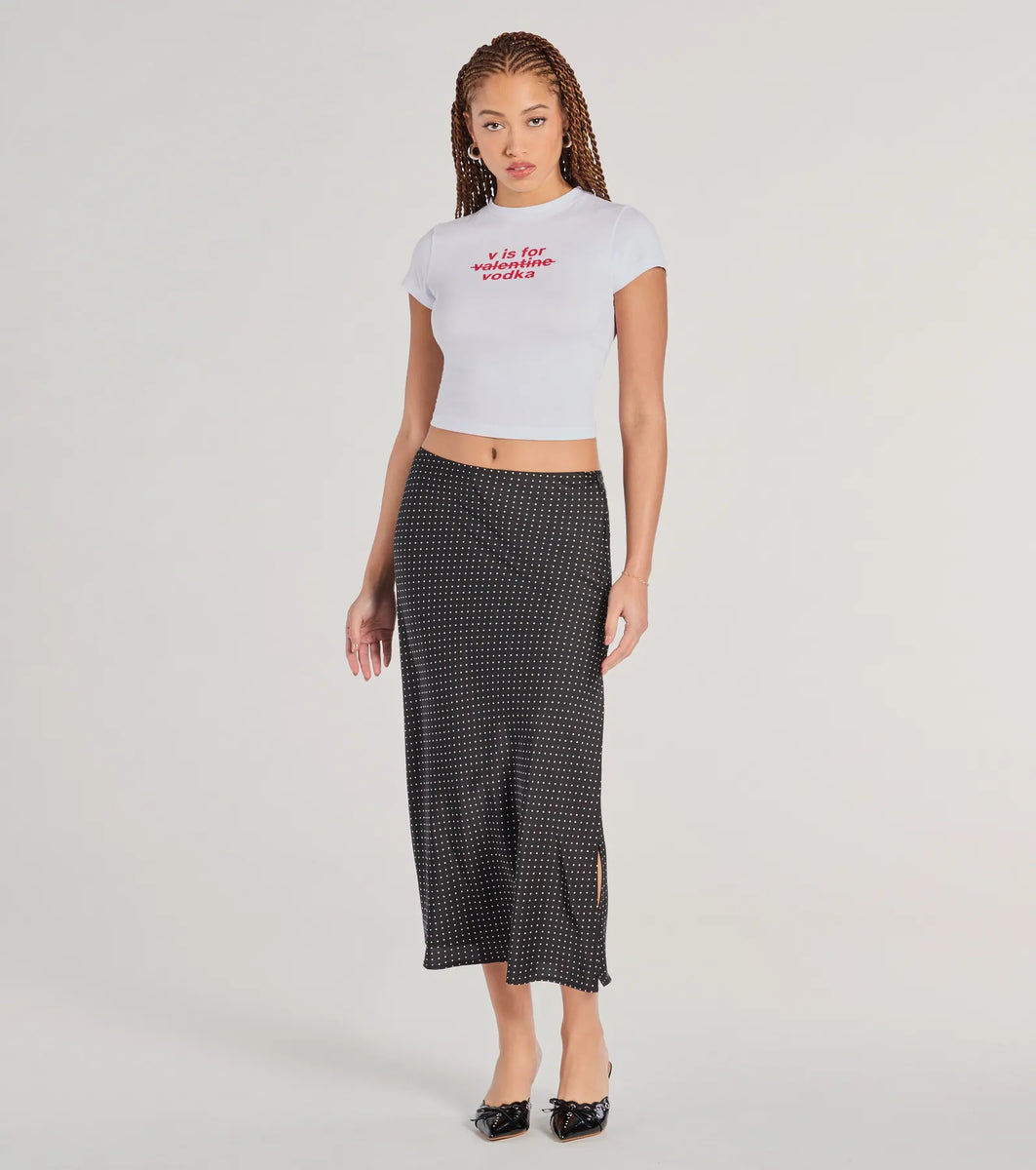 Windsor There She Goes High-Rise Slit Polka Dot Satin Midi Skirt - Image 3