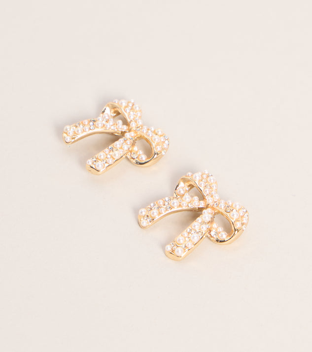 Windsor Tied Up In Pearl Bow Stud Earrings - Image 2
