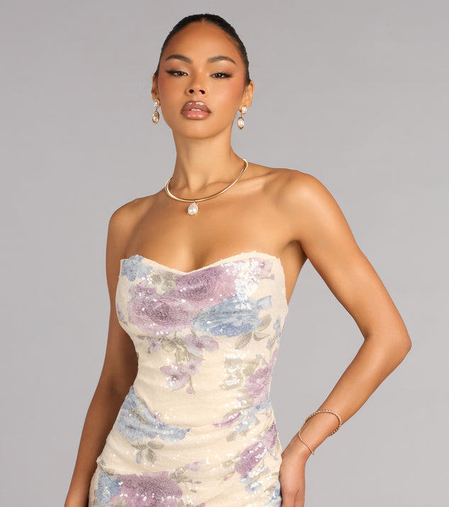 Windsor Tina Sequin Floral Slit Formal Dress - Image 3