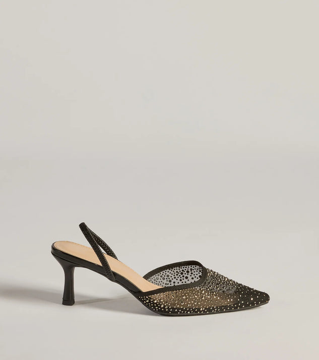 Windsor Trend Alert Rhinestone Mesh Sling-Back Kitten Heels - Image 2
