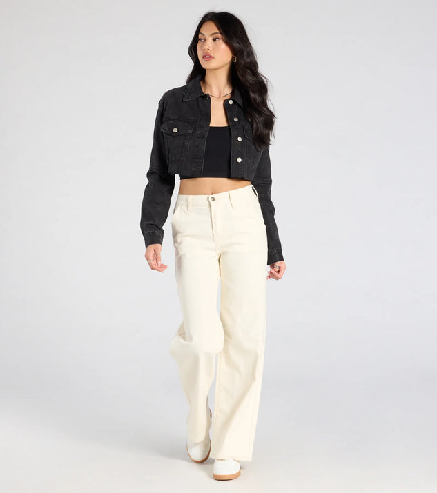 Windsor Trend Always Acid Wash Crop Denim Jacket - Image 3