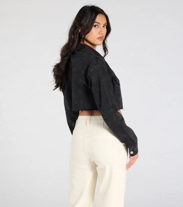 Windsor Trend Always Acid Wash Crop Denim Jacket - Image 2