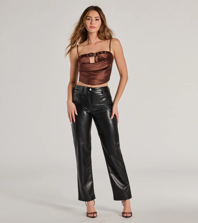 Windsor Trend Factor Buckle Trim Satin Crop Top - Image 3