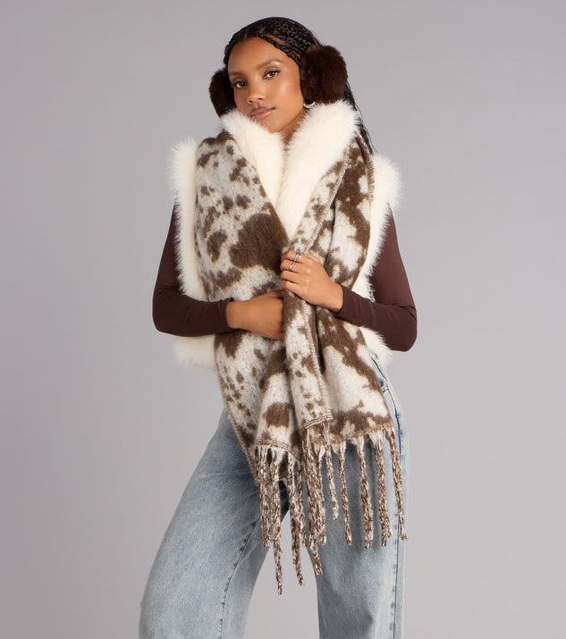 Windsor Trend Factor Cow Print Fringe Scarf - Image 3