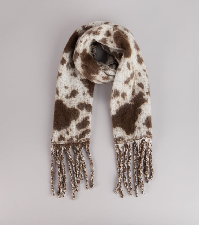 Windsor Trend Factor Cow Print Fringe Scarf - Image 2