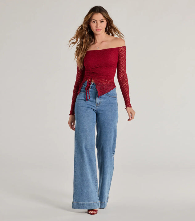 Windsor Trendy Babe Off-The-Shoulder Ruched Lace Top - Image 3
