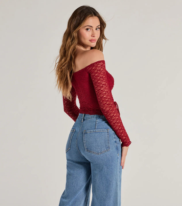 Windsor Trendy Babe Off-The-Shoulder Ruched Lace Top - Image 2
