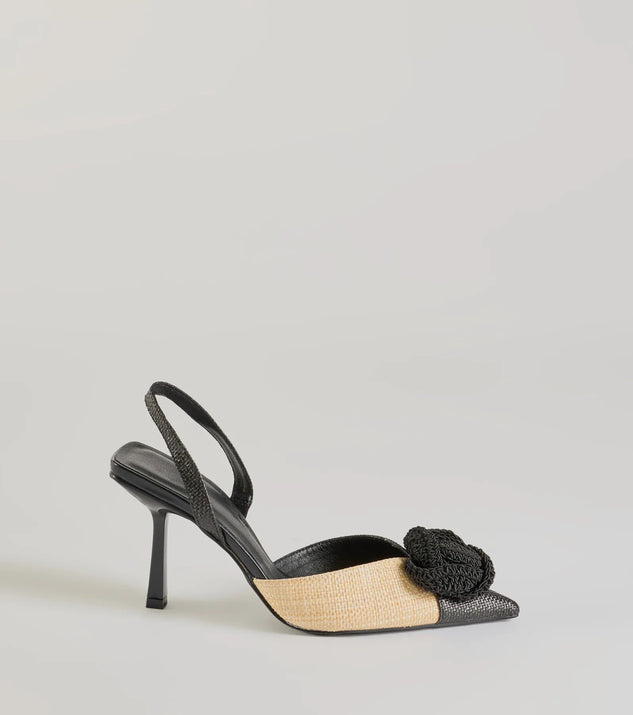 Windsor Trendy Fab Raffia Flower Stiletto Pumps - Image 2