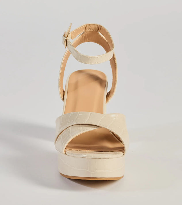 Windsor Trendy Moment Faux Croc-Embossed Criss-Cross Platform Heels - Image 3