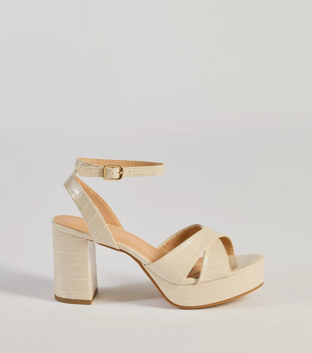 Windsor Trendy Moment Faux Croc-Embossed Criss-Cross Platform Heels - Image 2