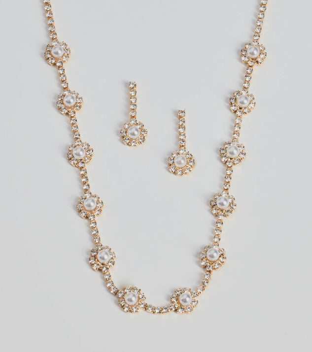 Windsor Unforgettable Faux Pearl Rhinestone Necklace And Earrings - Image 2