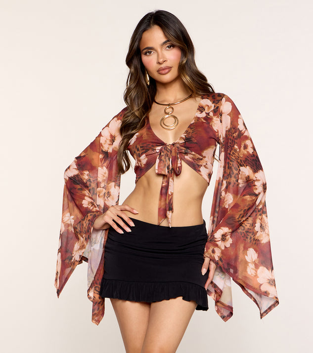 Windsor Untamed Bloom Floral Mesh Tie-Front Top - Image 3