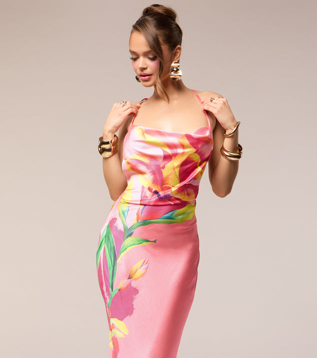 Windsor Vacation Glow Floral Satin Maxi Dress - Image 3