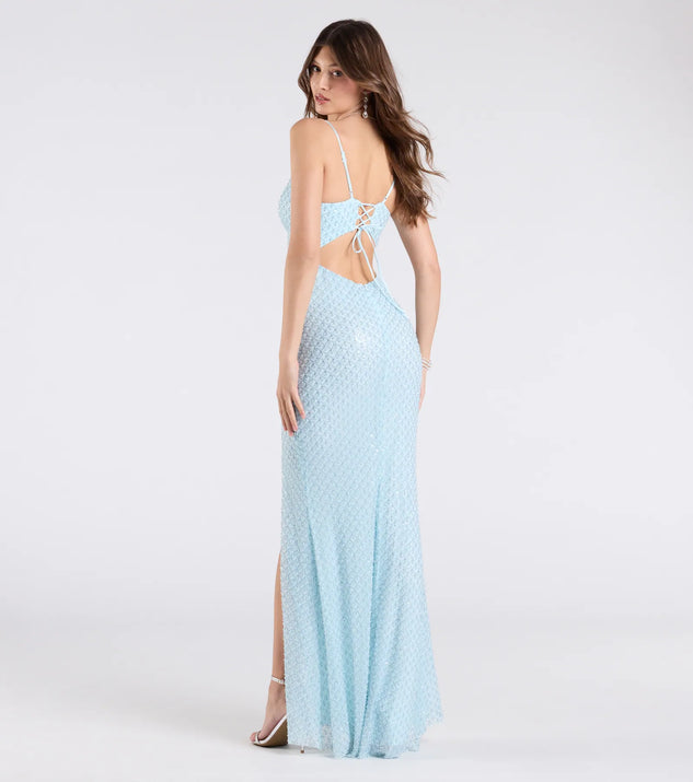 Windsor Valeria Cutout Lace-Up Sequin Beaded Formal Dress - Image 2