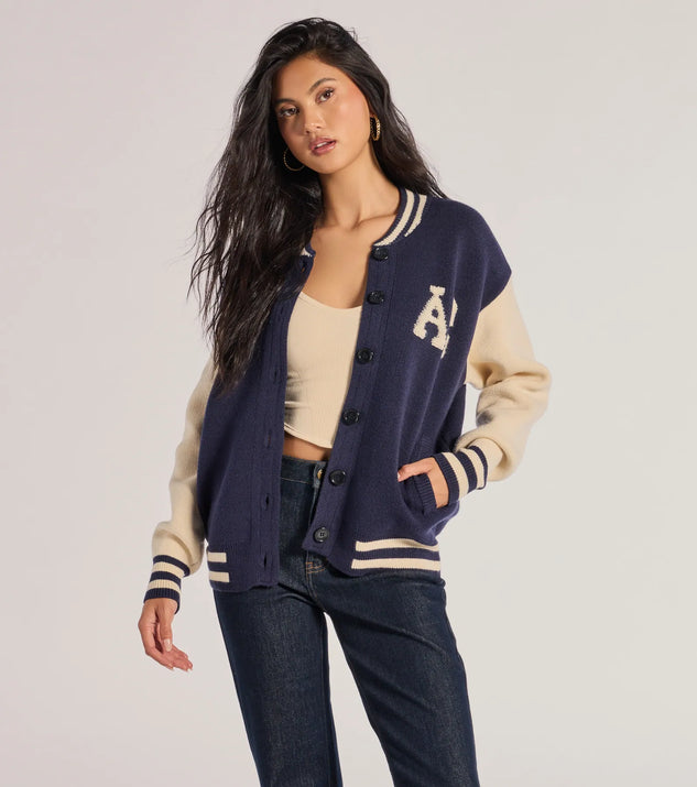 <h2>Windsor Varsity Chic Button-Down Sweater Jacket</h2> - Image 2