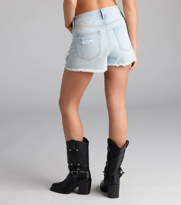 Windsor Weekend Fray High-Rise Distressed Denim Shorts - Image 2
