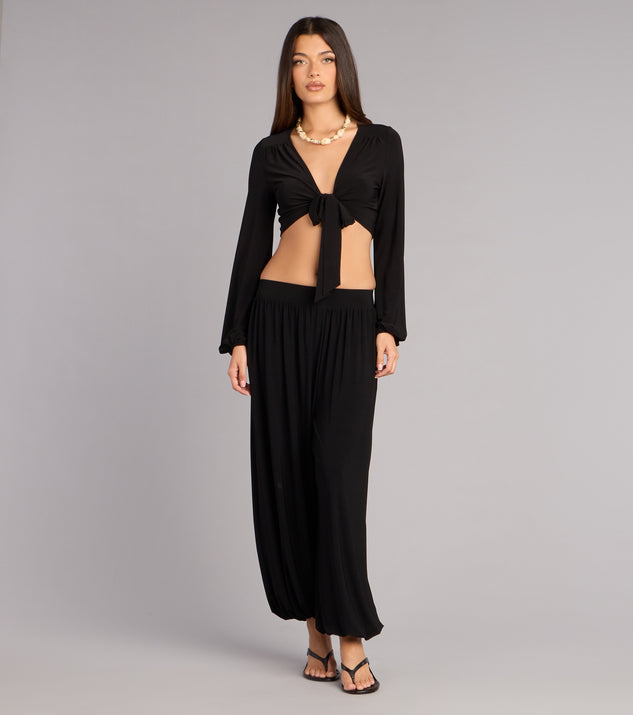 Windsor Weekend Mood Long Sleeve Tie-Front Crop Top - Image 2