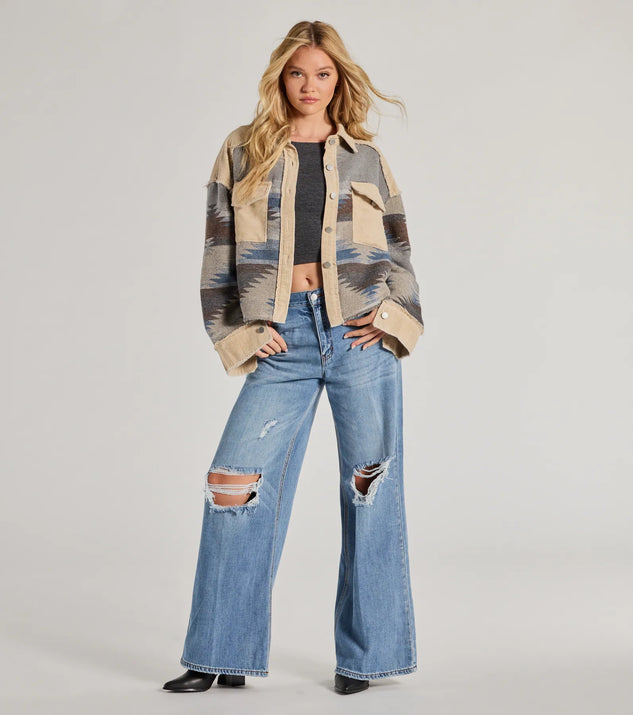 Windsor Western Trend Corduroy Trim Woven Shacket - Image 3