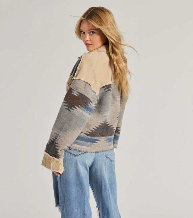 Windsor Western Trend Corduroy Trim Woven Shacket - Image 2