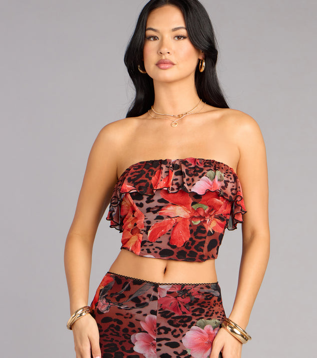 Windsor Wild Bloom Leopard And Floral Print Tube Top - Image 3