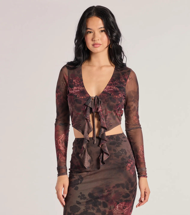 Windsor Wild Blossom Abstract Print Tie-Front Crop Top - Image 2