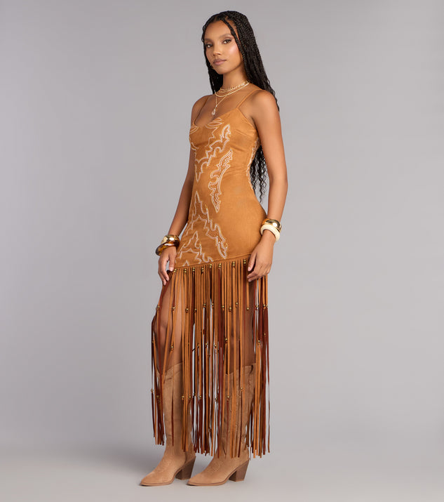 Windsor Willa Western Faux Suede Fringe Dress - Image 3