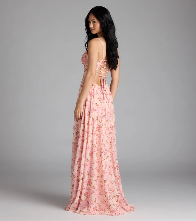 Windsor Ysabella Lace-Up A-Line Floral Chiffon Formal Dress - Image 2