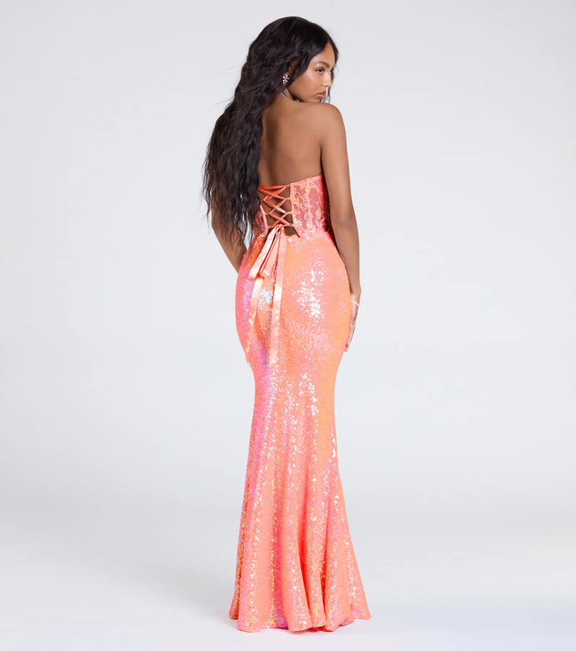 Windsor Zoe Lace-Up Corset Mermaid Sequin Formal Dress - Image 2