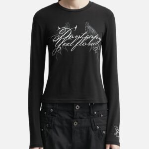 YEEL Wing Lettering Long Sleeve Top Black