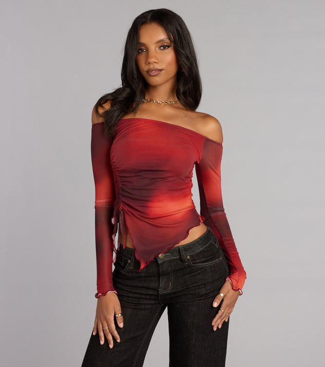 Windsor Work Of Art Abstract Long Sleeve Crop Top