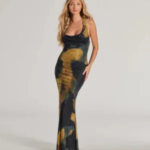 Windsor Work Of Art Abstract Marble Print Maxi Dress