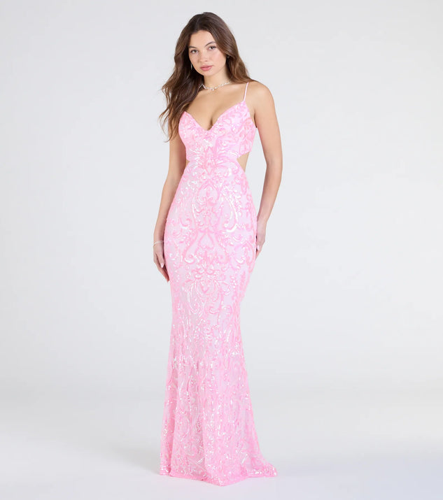 Windsor Yasmin Cutout Back Mermaid Sequin Formal Dress