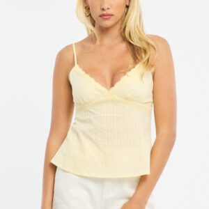 Ally Fashion Yellow Cami Sleeveless V-neck Lace Detail Cotton Yellow Cami Sleeveless V-neck Lace Detail Cotton