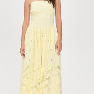 Self Portrait Yellow Cotton Broderie Midi Dress