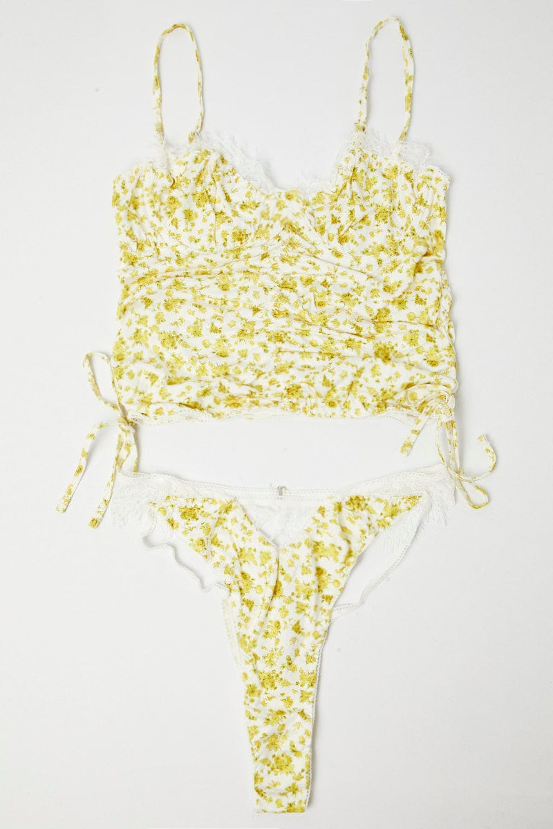 Ally Fashion Yellow Floral Floral Print Lingerie Set