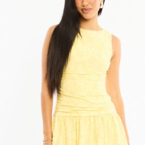 Yellow Mini Dress Drop Waist
