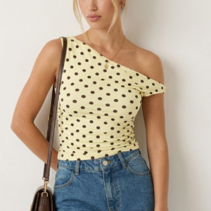 Ally Fashion Yellow Polka Dot One Shoulder Twist Top Yellow Polka Dot One Shoulder Twist Top