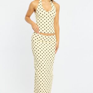 Yellow Polka Dot Supersoft Maxi Skirt Elastic Waist Lined