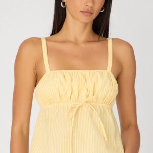 Ally Fashion Yellow Stripe Cami Top Sleeveless Front Tie Babydoll Yellow Stripe Cami Top Sleeveless Front Tie Babydoll