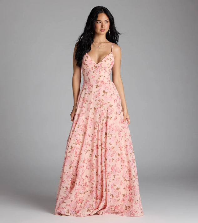 Windsor Ysabella Lace-Up A-Line Floral Chiffon Formal Dress