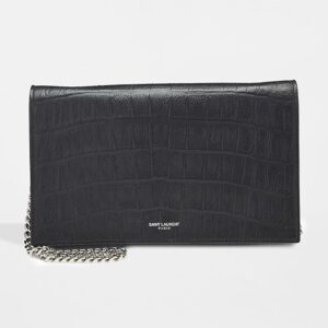 YSL Black Embossed Croc Wallet On Chain