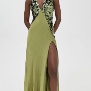 Yve Sequin Satin Halter Dress