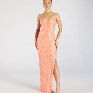 Windsor Zadie Lace-Up High Slit Sequin Formal Dress Zadie Lace-Up High Slit Sequin Formal Dress