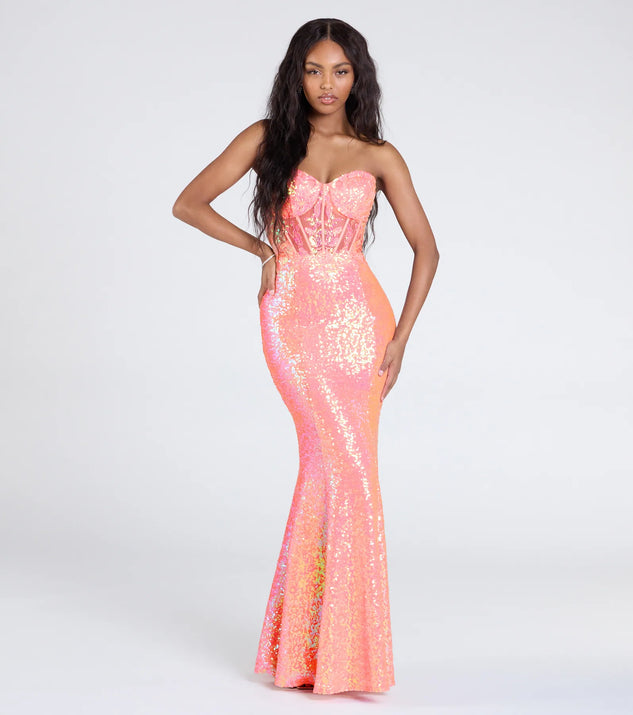 Windsor Zoe Lace-Up Corset Mermaid Sequin Formal Dress