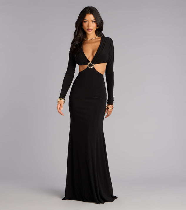 Windsor Zoe Long Sleeve Cutout Mermaid Formal Dress